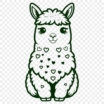 Alpaca illustration with heart symbols, suitable for vector design and cutting machine projects.