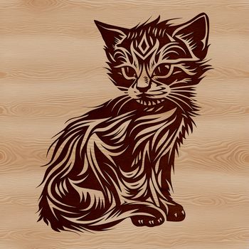 A small, adorable kitten sitting on its haunches, depicted in a stylized vector design.