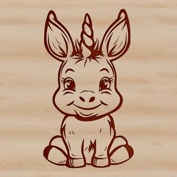 A cartoon donkey sitting on the ground with a friendly expression.