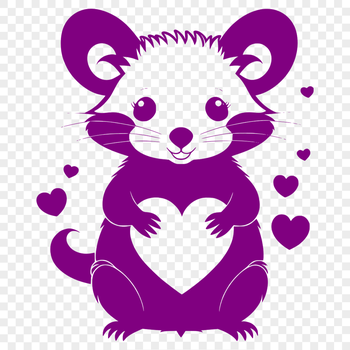 A cartoon illustration of a possum with love hearts around it.