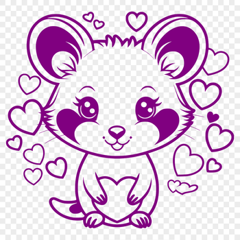 A cartoon-style illustration of a possum with love hearts surrounding it.