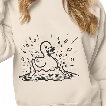 A digital illustration of a white duck with a yellow beak, set against a simple background.