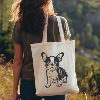 A high-quality vector illustration of a sitting Boston Terrier dog breed.