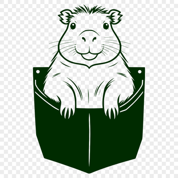 A close-up illustration of a capybara's head peeking out from behind a leaf.