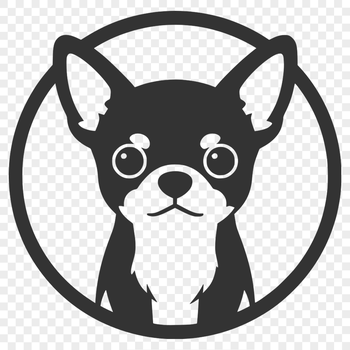 An illustrated depiction of a Chihuahua in a simple silhouette style.