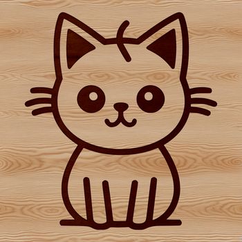 A simple line drawing of a cute cat sitting on the ground.