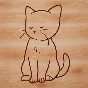 A small cat sits on the floor with its paws tucked under its body.