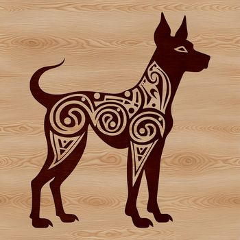 A high-quality vector illustration of a standing Doberman Pinscher with ornate details.