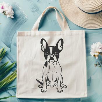 A sitting Boston Terrier breed dog in a vector illustration format.