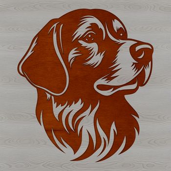 A realistic illustration of a golden retriever's head with detailed features and texture.
