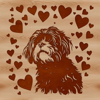 A Havanese dog breed illustration with heart motifs, suitable for use in digital design and cutting machine projects.