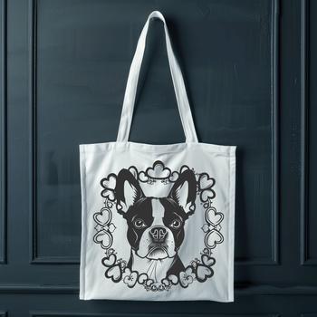 An SVG illustration of a friendly Boston Terrier animal.
