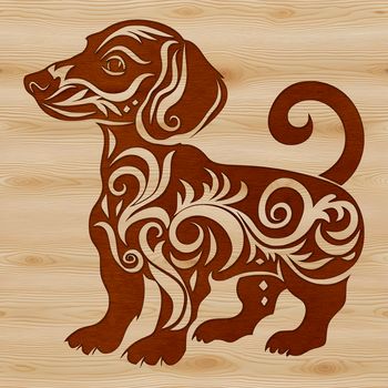 A standing dachshund with ornate features in vector design format.