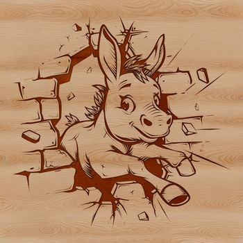 A simple line art illustration of a cute grey donkey.