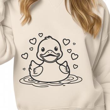 A digital illustration of a duck featuring heart symbols, suitable for printing or cutting with a machine.