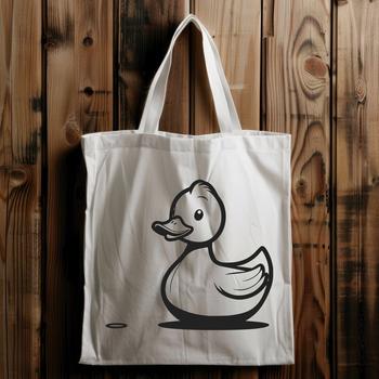 A vector graphic design featuring a stylized duck silhouette against a neutral background.