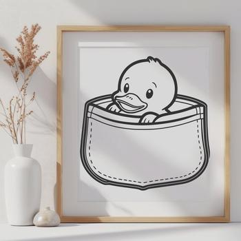 A simple illustration of a duck in a stylized format.