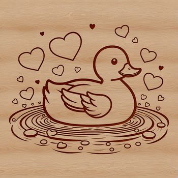 A cartoon duck illustration featuring hearts surrounding its body, suitable for digital crafting and design.