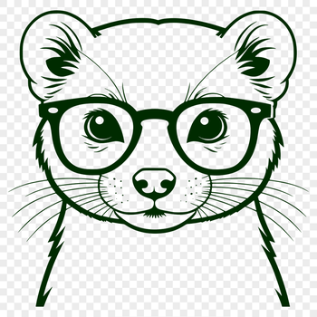 A cartoon-style illustration of a domesticated ferret wearing glasses.
