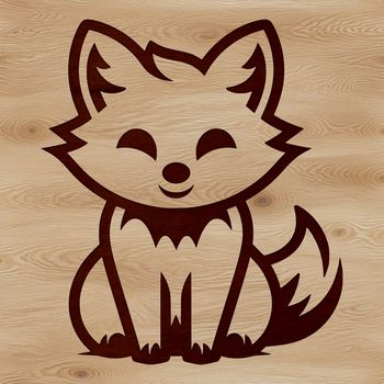A simple line drawing of a cute fox sitting in a relaxed position.