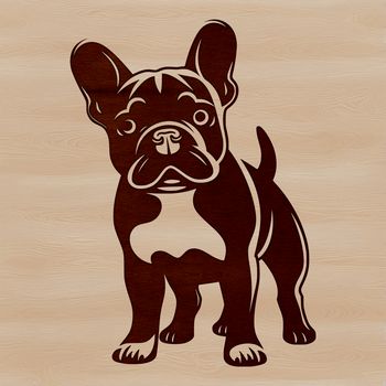 A stylized illustration of a standing French Bulldog with a compact body and distinctive face.