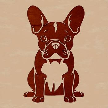 An illustration of a sitting French bulldog with distinctive bat ears and wrinkled skin.
