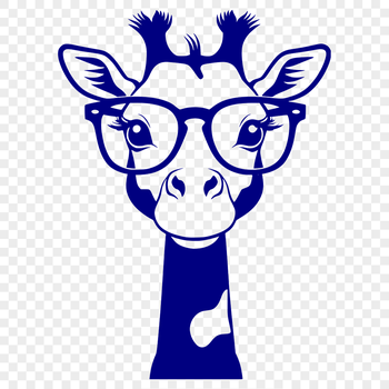 A whimsical giraffe character wearing glasses in a playful illustration.