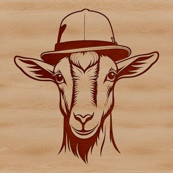 An illustration of a goat wearing a hat, suitable for crafting and design projects.