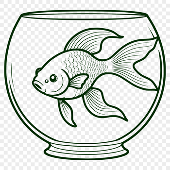An outline drawing of a typical pet goldfish for design and crafting purposes.