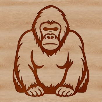 A simple line drawing of a cute gorilla sitting on the ground.