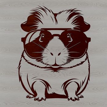A stylized illustration of a guinea pig wearing sunglasses.