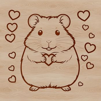 A digital illustration of a cute hamster surrounded by love hearts, suitable for various purposes.