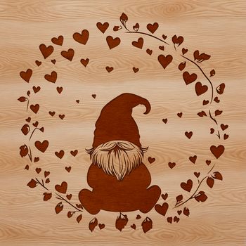 A mythical creature with love hearts, resembling a dwarf or gonk, in vector design format.
