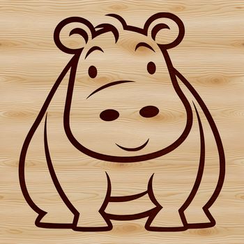 A simple line drawing of a hippo in a safari setting.