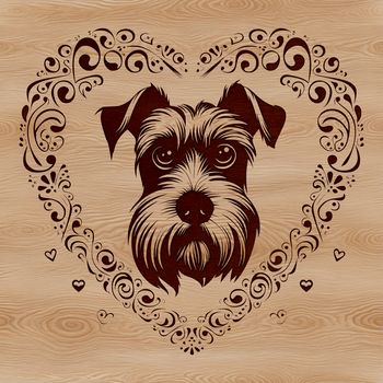 A detailed illustration of a Miniature Schnauzer's head featuring ornate details.