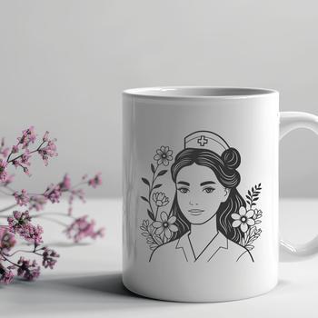 A stylized illustration of a female nurse wearing a uniform.