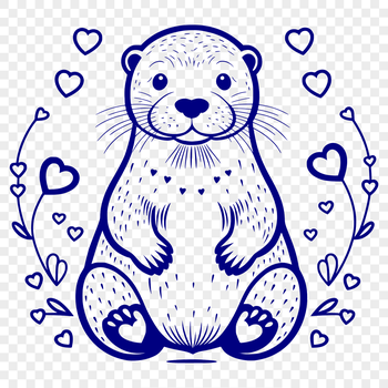 A stylized illustration of a playful otter, incorporating love hearts in its design.