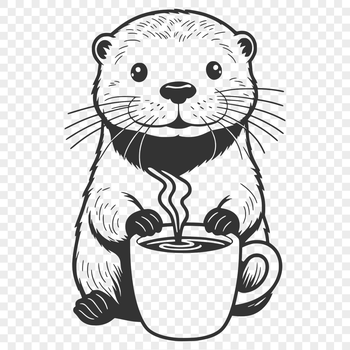 A cartoon otter swimming in a river with water ripples.