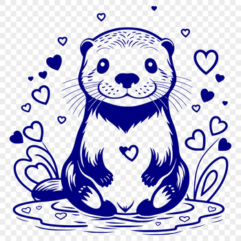 An adorable otter animal with love hearts surrounding its body.