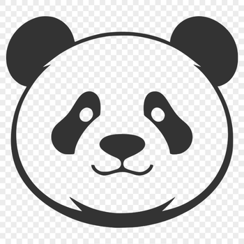 A simple line drawing of a panda bear in black and white.