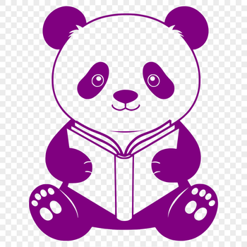 Illustration of a cute wild animal, a panda reading a book.