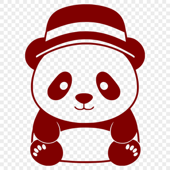 An illustration of a panda wearing a hat in a simple design.