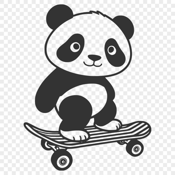 A black and white panda standing on its hind legs with a skateboard in front of it.