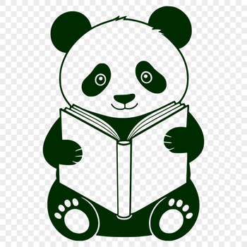 A digital illustration of a panda sitting on a mountain reading a book.