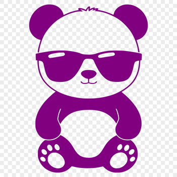 A playful black-and-white panda wearing trendy sunglasses, suitable for various design applications.