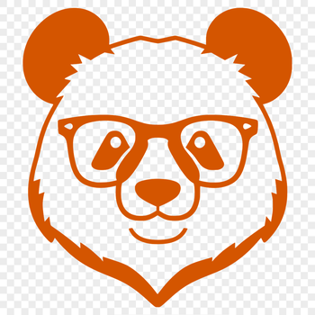 A cartoon panda wearing glasses, depicted in a simple vector style.