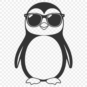 A black and white illustration of a penguin wearing sunglasses.