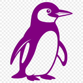 A graphic illustration of a penguin in mid-waddle, depicted as a vector design.