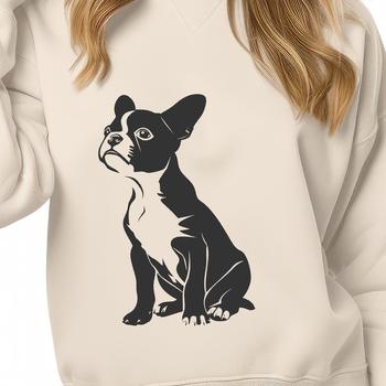 A detailed vector illustration of a sitting Boston Terrier dog breed.