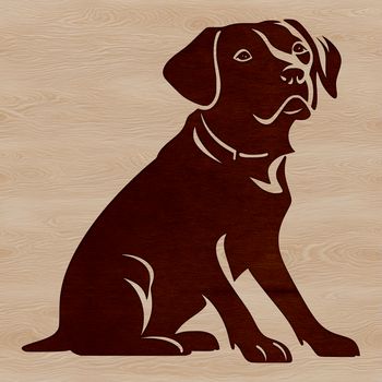 A sitting dog with a distinctive coat pattern, depicted in vector format.